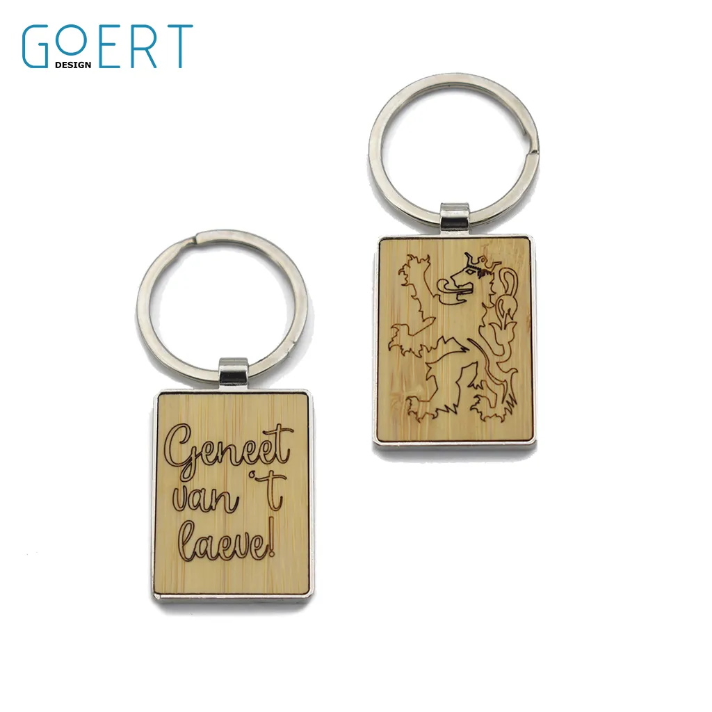 Houten sleutelhanger rechthoek luxe 3x4,5cm (Geneet van 't laeve!)