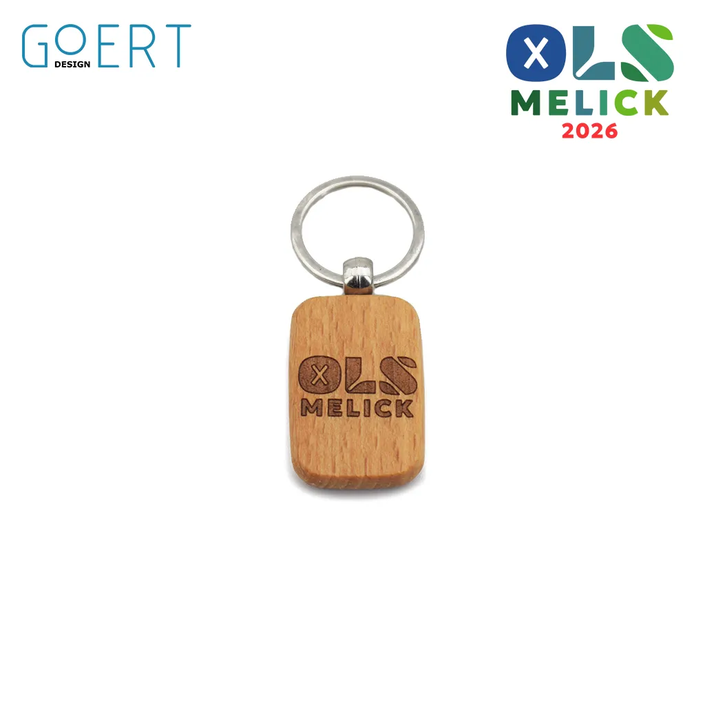 [400202] OLS MELICK - Houten sleutelhanger rechthoek 3x4,5cm